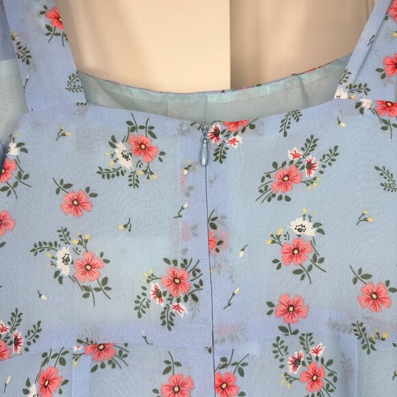 Light Blue Floral Tie Shoulder Slit Midi Dress - NEW - Picture 14 of 16